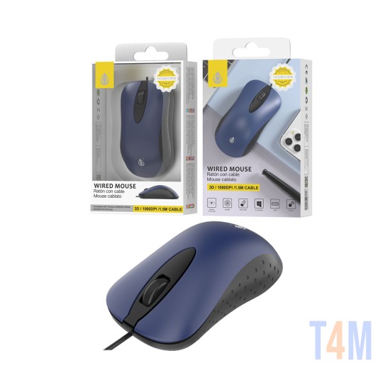 ONEPLUS NECKE WIRED MOUSE NG6039 AZ 3 BUTTONS OPTICAL USB 1.5M BLUE